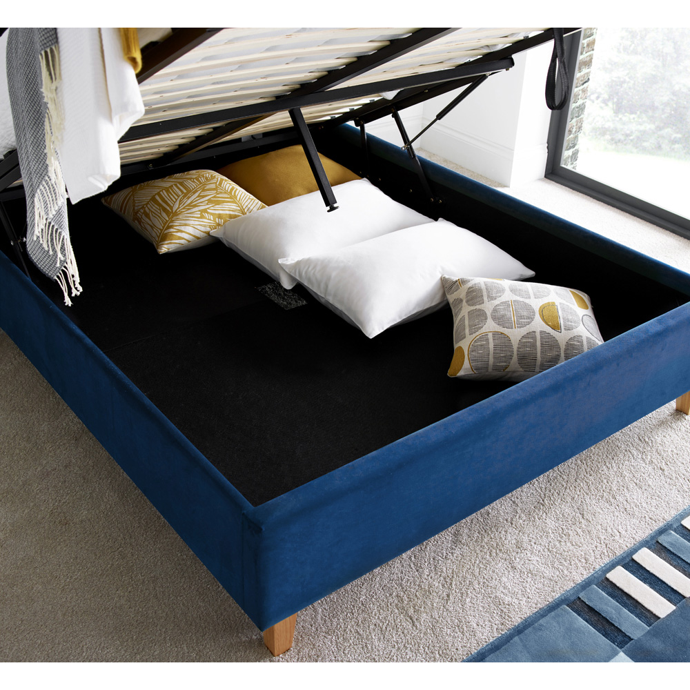 Kingham Double Blue Velvet Ottoman Bed Image 4