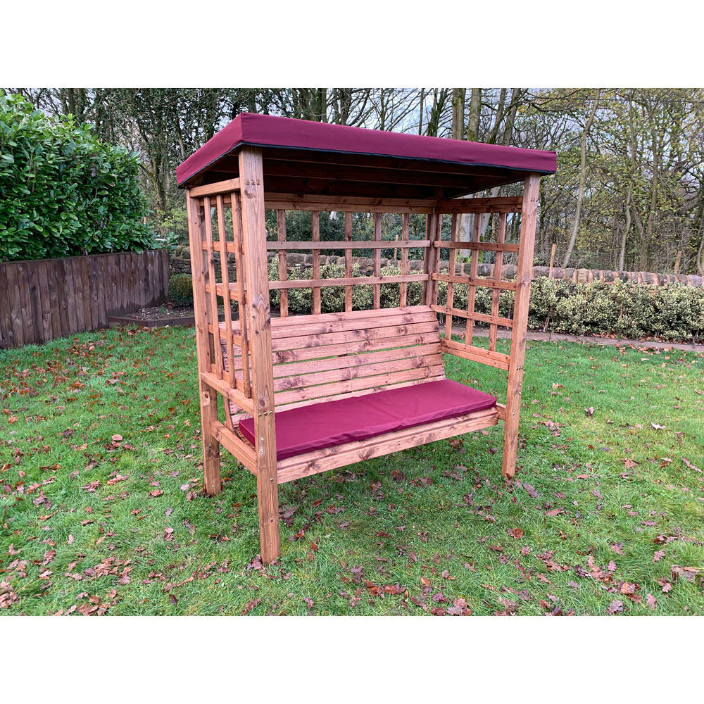 Charles Taylor Bramham 3 Seater Wooden Arbour with Burgundy Canopy Image 2