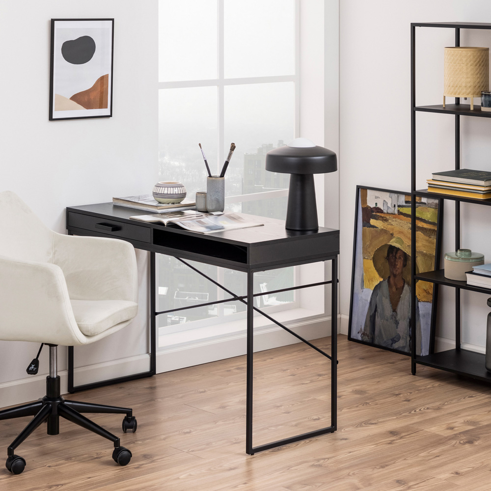 Florence Seaford Single Drawer Single Cube Ash Black Office Desk Image 9