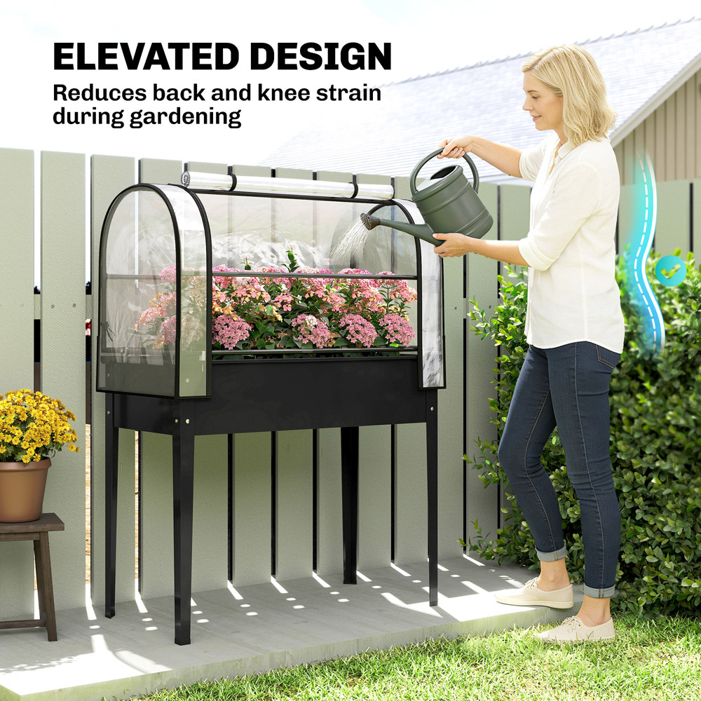 Outsunny Black Metal Raised Planter with Flip-Up Greenhouse 136 x 100 x 49cm Image 6