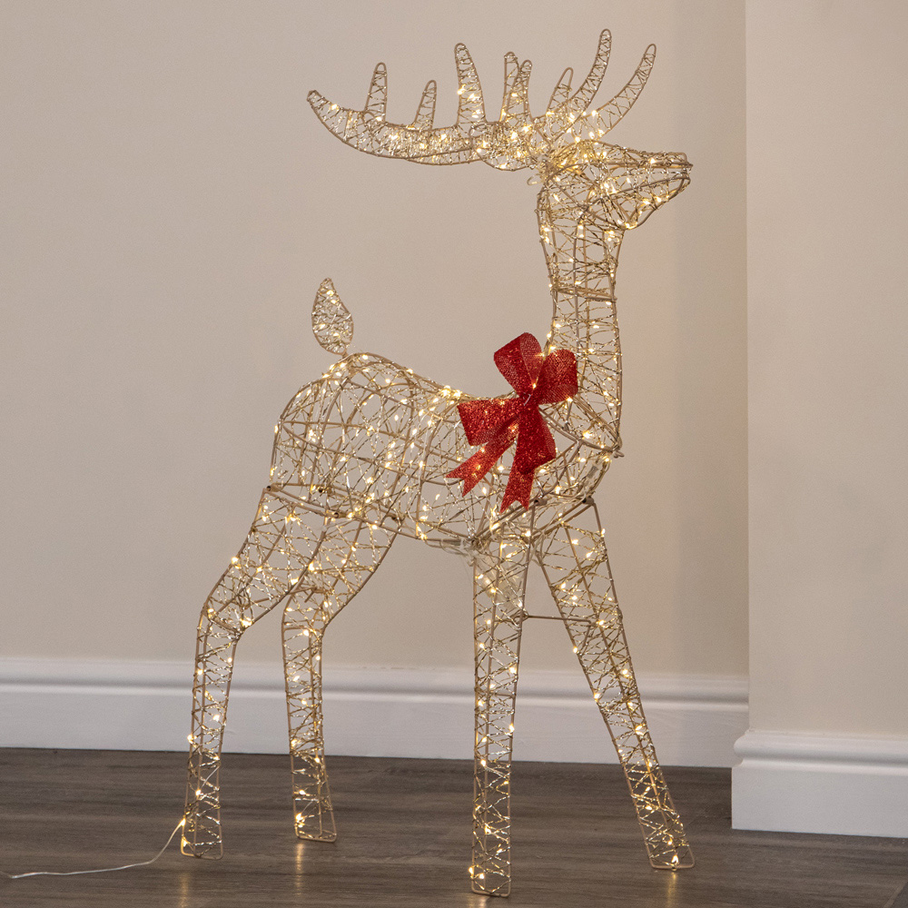 Samuel Alexander 300 Warm White LED Gold Twist Standing Reindeer Christmas Decoration 3ft Image 1