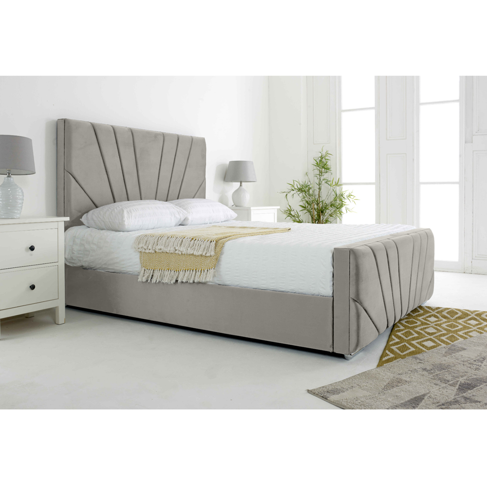 Eleganza Scarlett Double Silver Plush Velvet Bed Frame with Headboard and Footboard Image 3