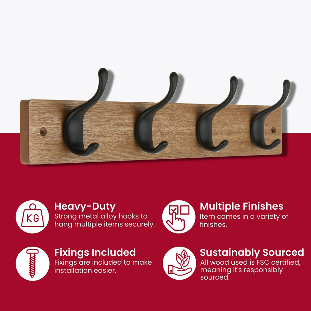 Headbourne Matte Black 4 Hook Coat Rail Image 4