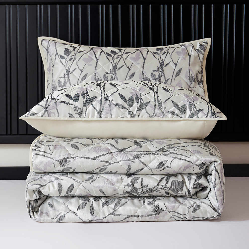 Velosso Wilder King Size Lilac Jacquard Leaves Trail Quilted Bedspread Set Image 2