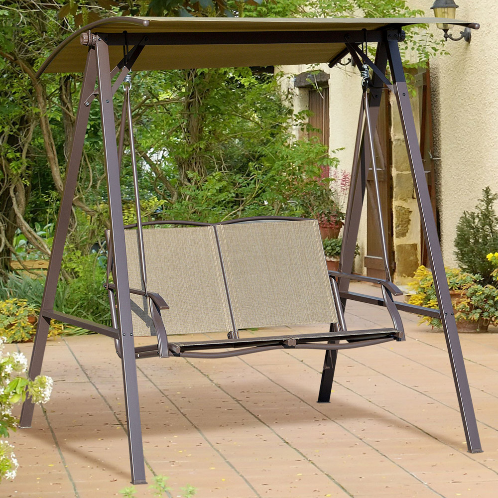 Outsunny 2 Seater Brown Swing Chair with Canopy Image 1