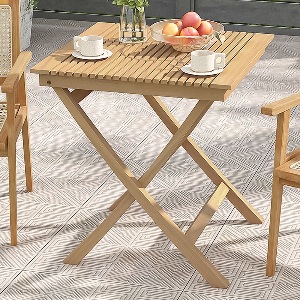 Costway Slatted Tabletop Patio Bistro Table Image 1