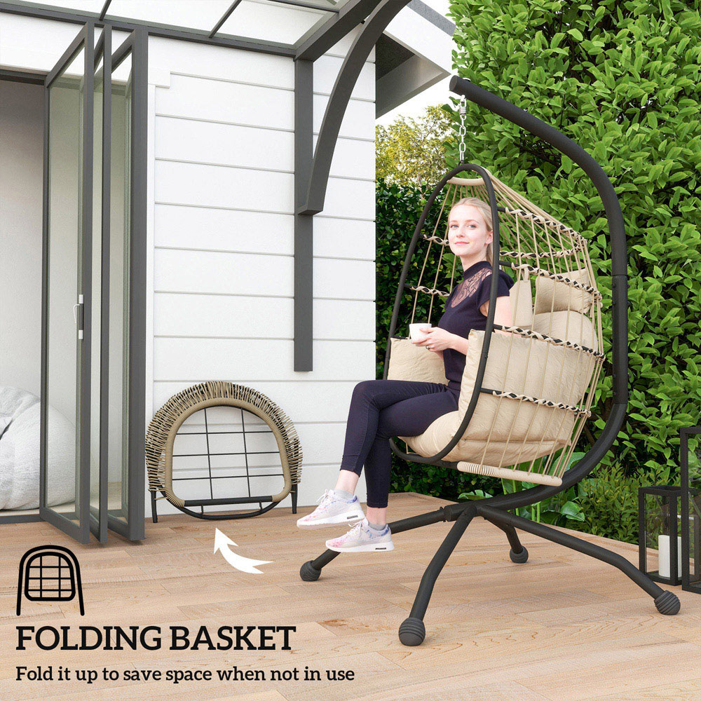 Outsunny Khaki Egg Chair with Folding Basket Image 5