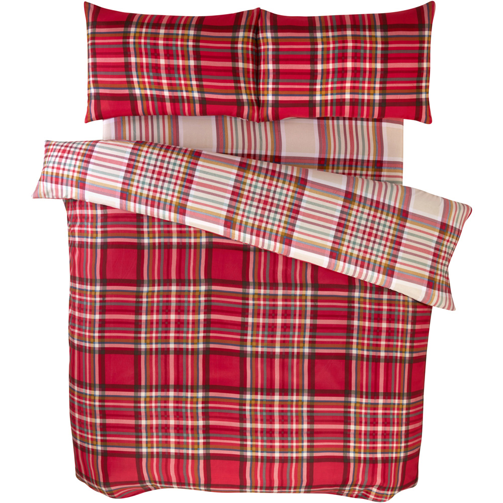 Serene Cameron Checks King Size Microfibre Fabric Reversible Duvet Cover Set Image 2
