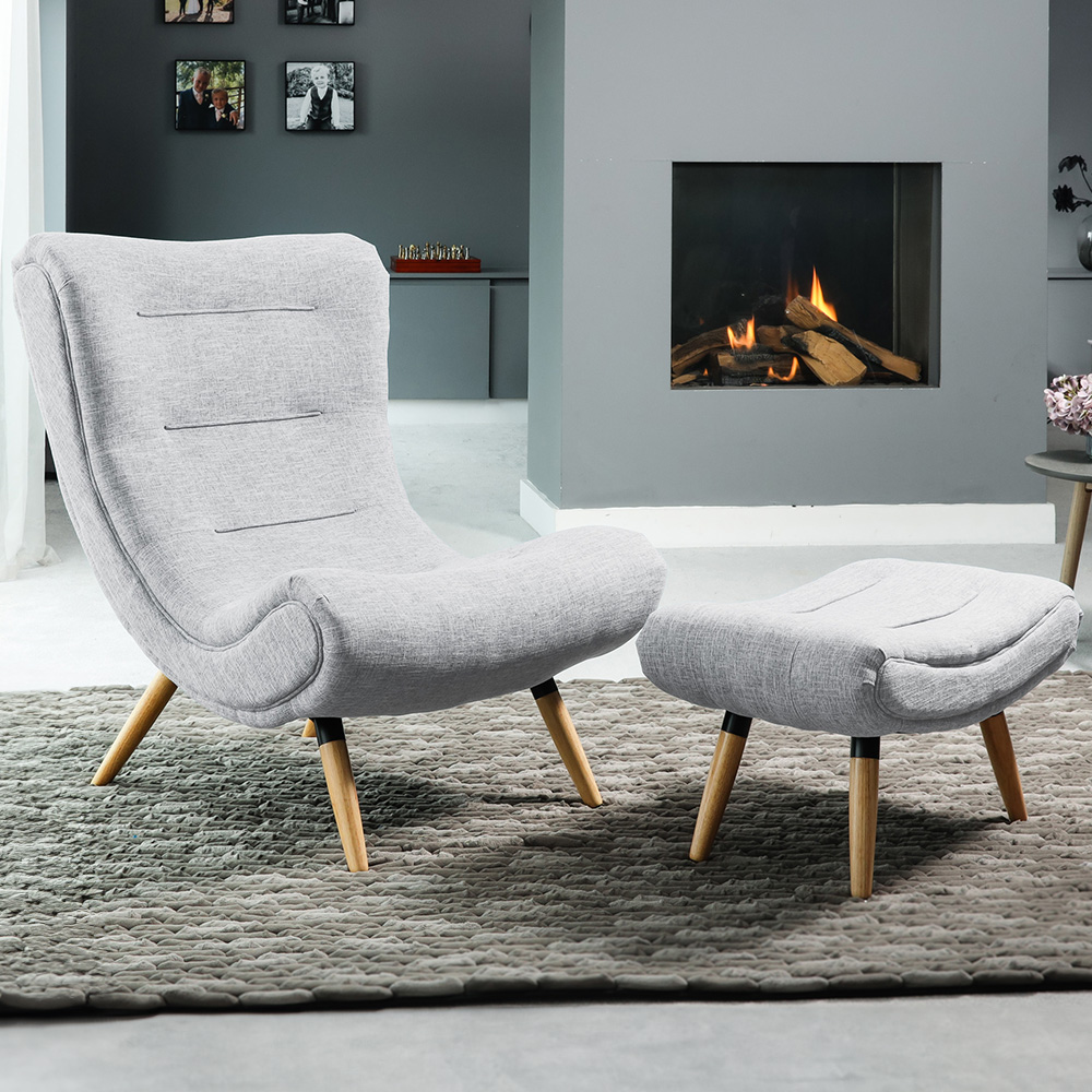 Artemis Home Madelia Light Grey Accent Chair with Footstool Image 1