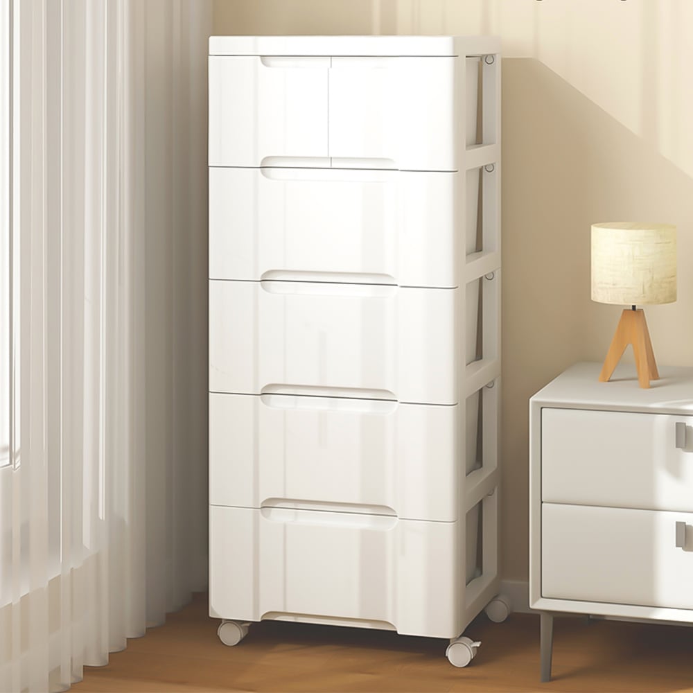 Costway 5 Drawer White Vertical Rolling Storage Cabinet Image 1