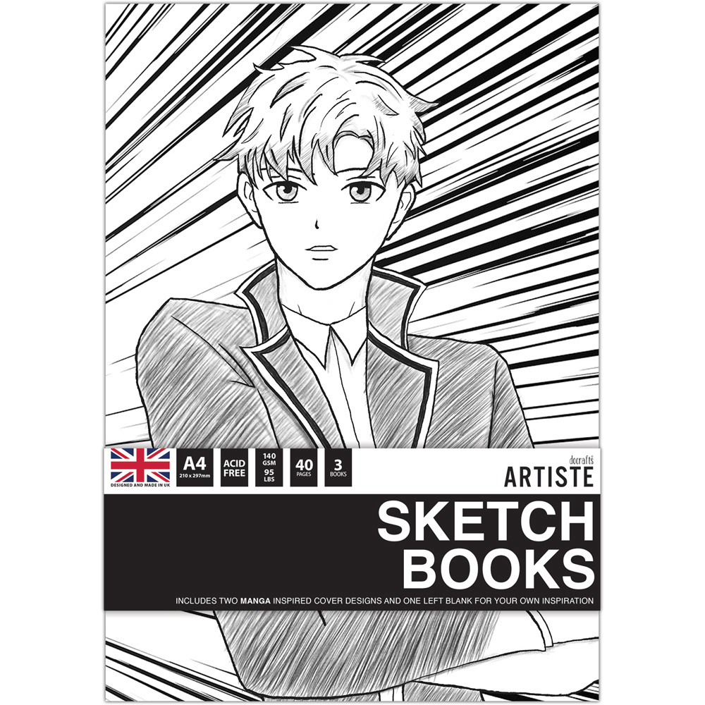 Docrafts Artiste A4 White Manga Sketchbook 3 Pack Image 1