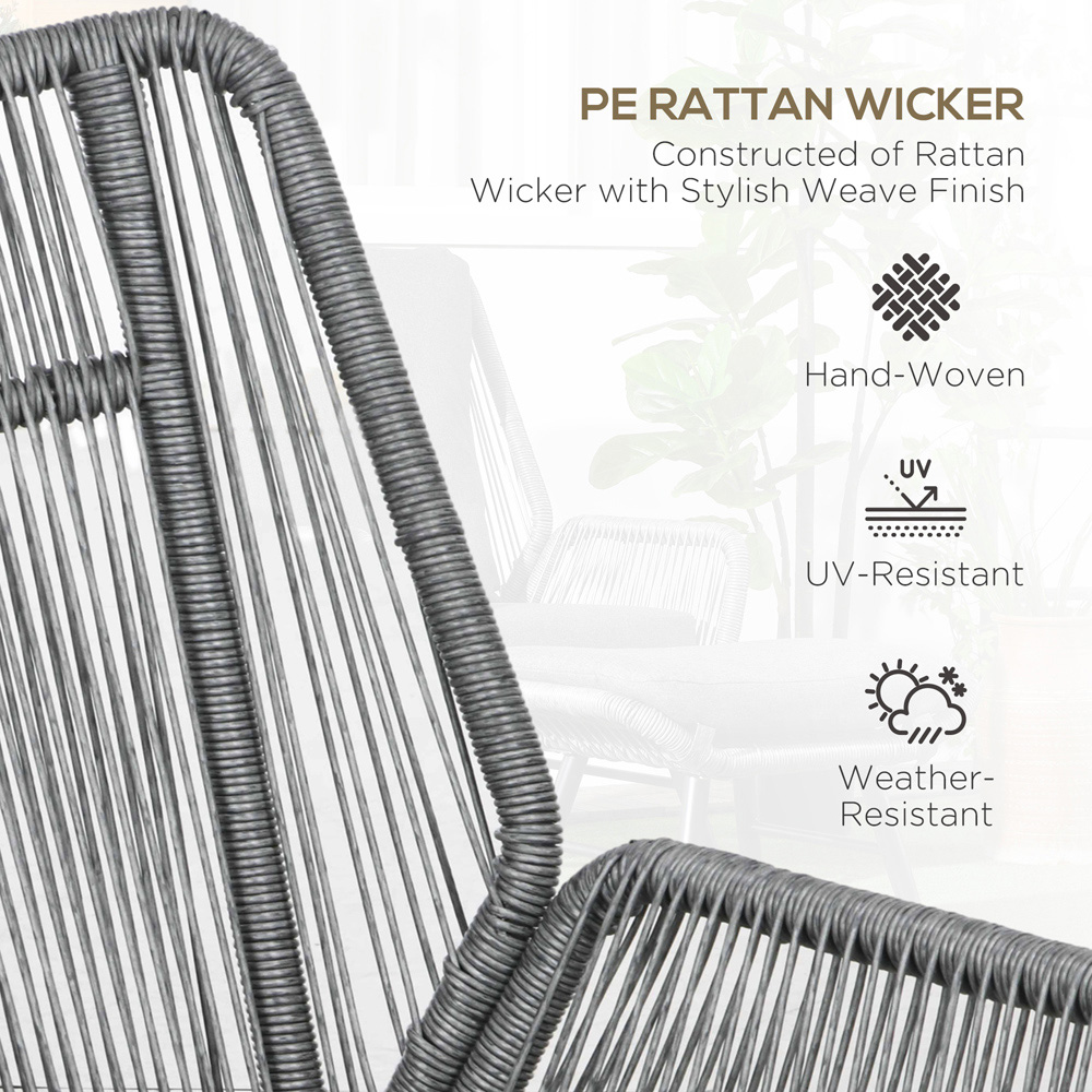 Outsunny Grey Garden Rattan Leisure Chair Set with Adjustable Backrest Image 4