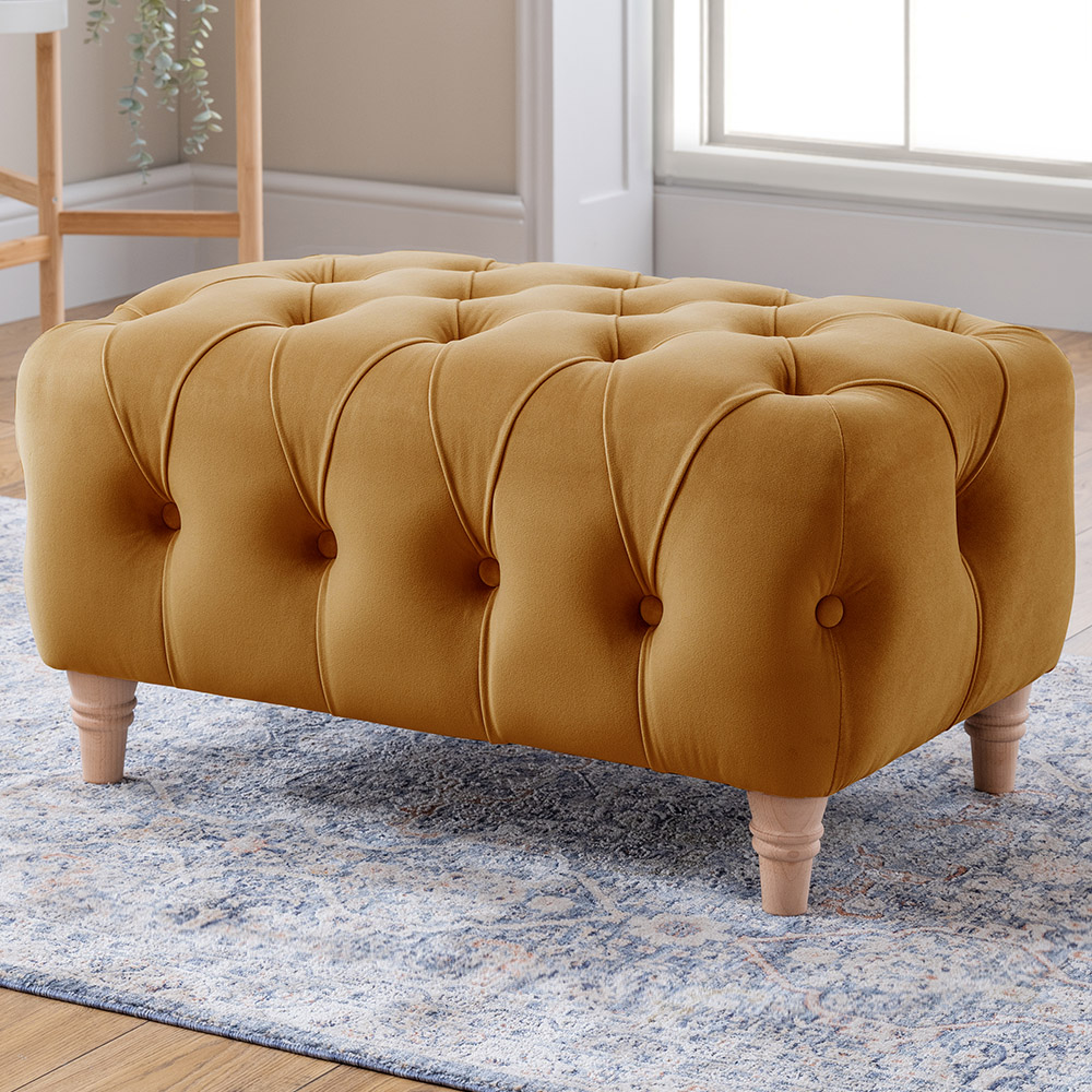 Ochre Velvet Footstool Image 1