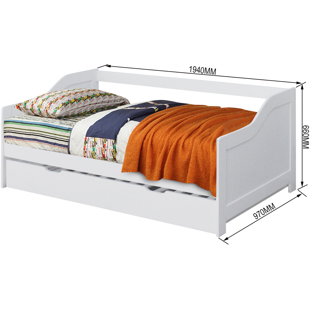 Comfy Living Single White Wooden Bed with Trundle Image 5