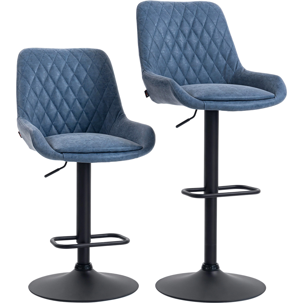 Portland Set of 2 Blue Swivel Bar Stool with Backrest and Footrest Image 2