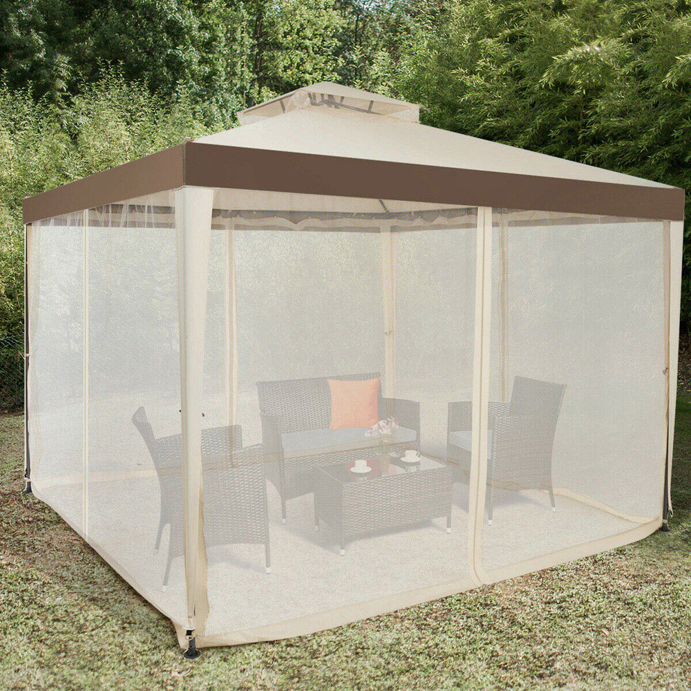 Costway 3 x 3m Beige Double Tiered Canopy Gazebo Tent Image 5