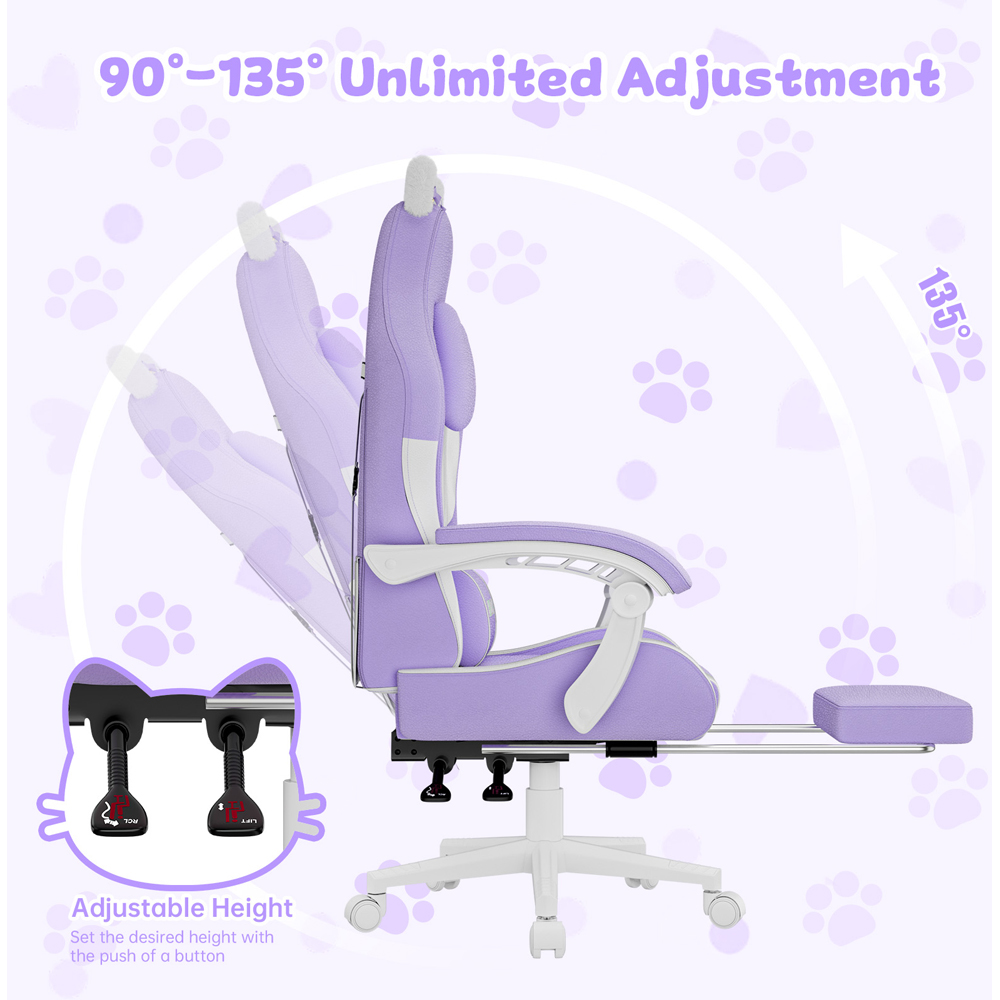 Rattrix Purple Cat Ears Gaming Chair with Massage Lumbar Support and Footrest Image 4
