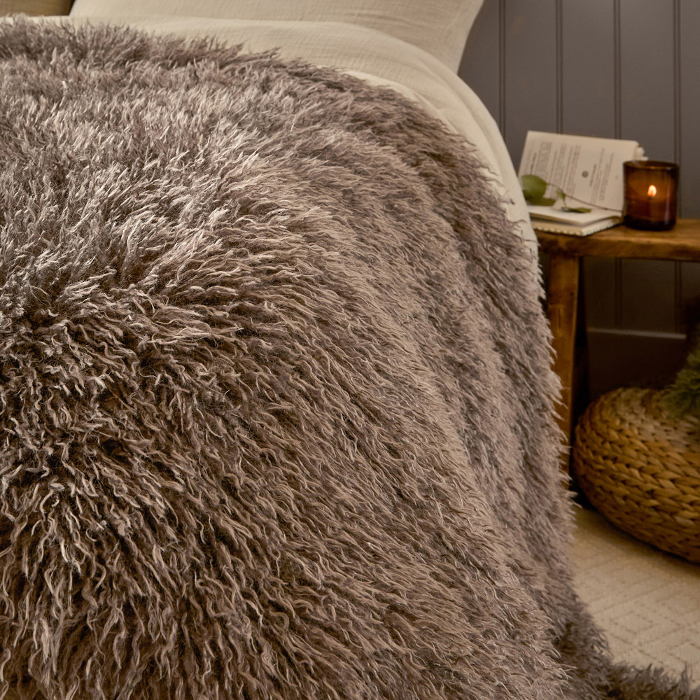 Furn Rowan Mocha Faux Fur Reversible Throw 130 x 175cm Image 4