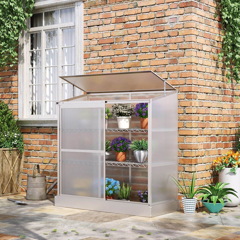 Outsunny 3 Tier Polycarbonate 2 x 4ft Cold Frame Greenhouse with Openable Roof Image 2