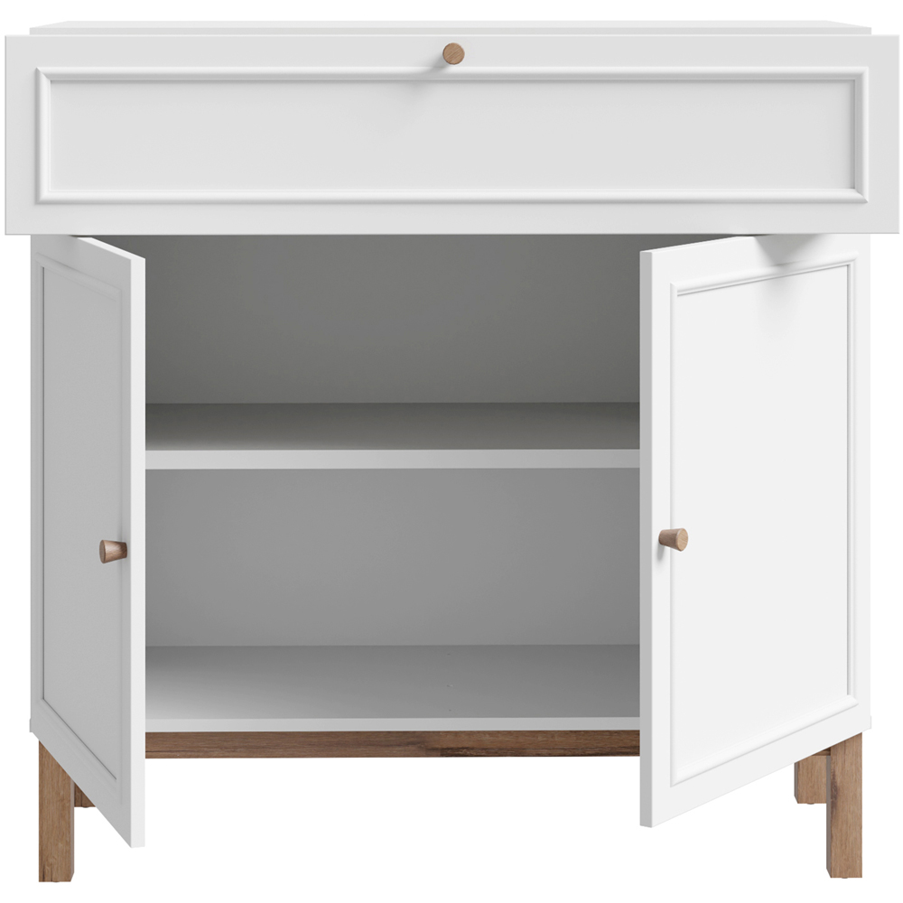 Florence Wensley 2 Door Single Drawer Light Grey and Oak Sideboard Image 5