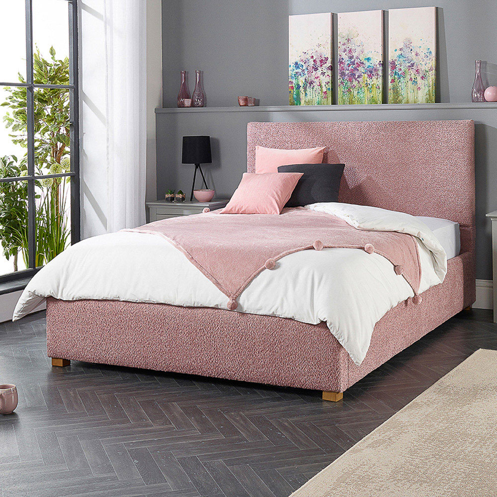 Aspire Small Double Blush Boucle Upholstered Garland Ottoman Bed Frame Image 7
