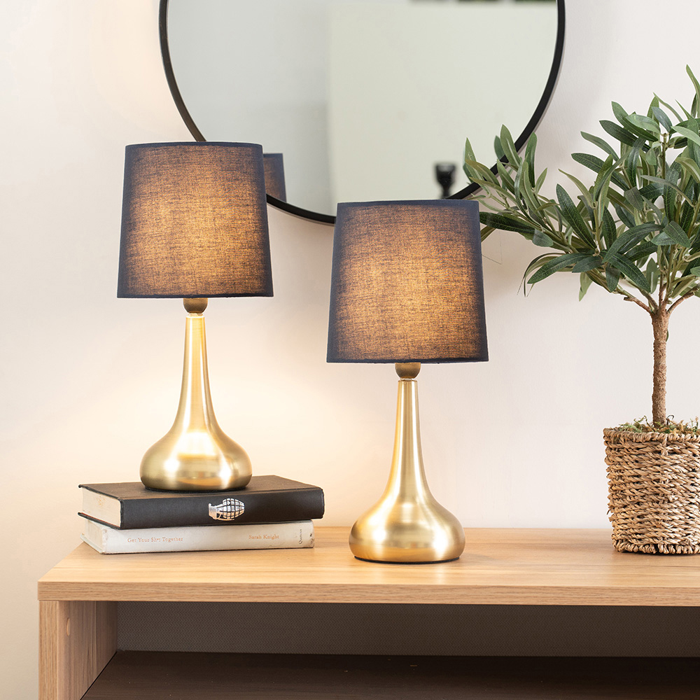 ValueLights Teardrop Navy Shade Gold Touch Table Lamp with Bulb 2 Pack Image 2