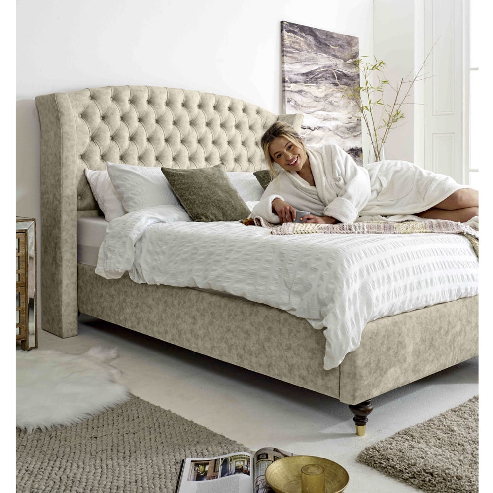 Eleganza Roseland Super King Size Pearl Oakland Fabric Bed Frame with Chesterfield Headboard Image 6