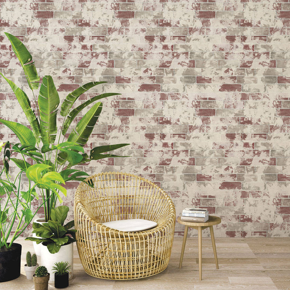 Galerie Organic Textured Distressed Brick Beige Red Tan Wallpaper Image 2