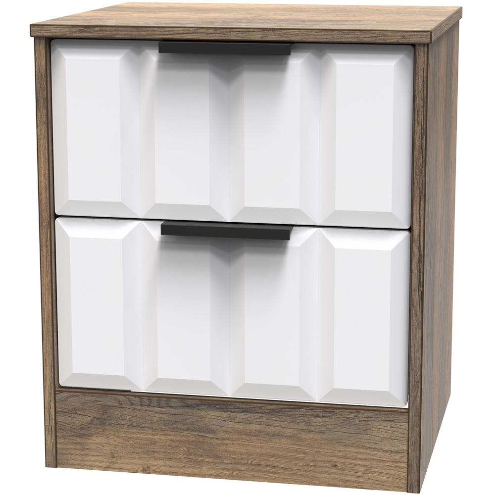 Crowndale New York 2 Drawer White Matt and Vintage Oak Bedside Cabinet Ready Assembled Image 2