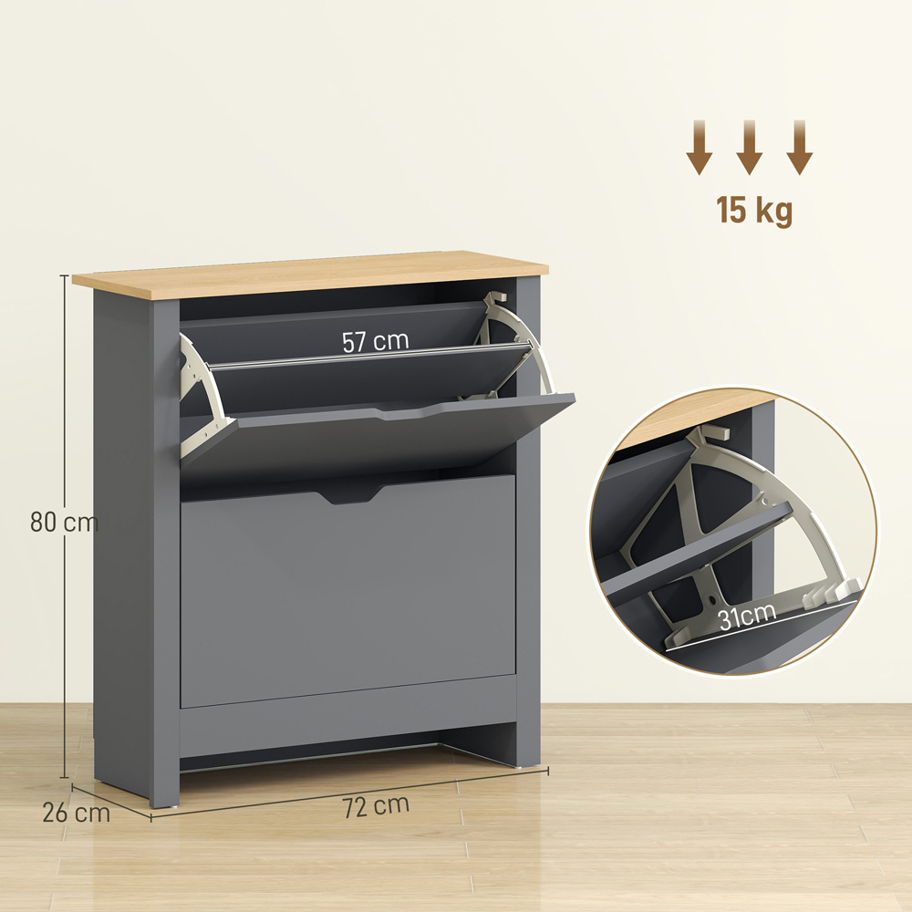 HOMCOM 2 Flip Down Door Charcoal Grey Shoe Cabinet Image 9