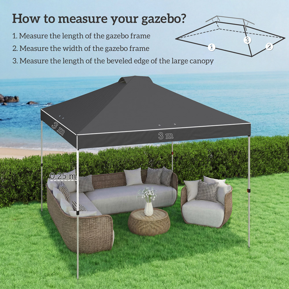 Outsunny 3 x 3m Dark Grey Waterproof Gazebo Roof Replacement Cover Image 9