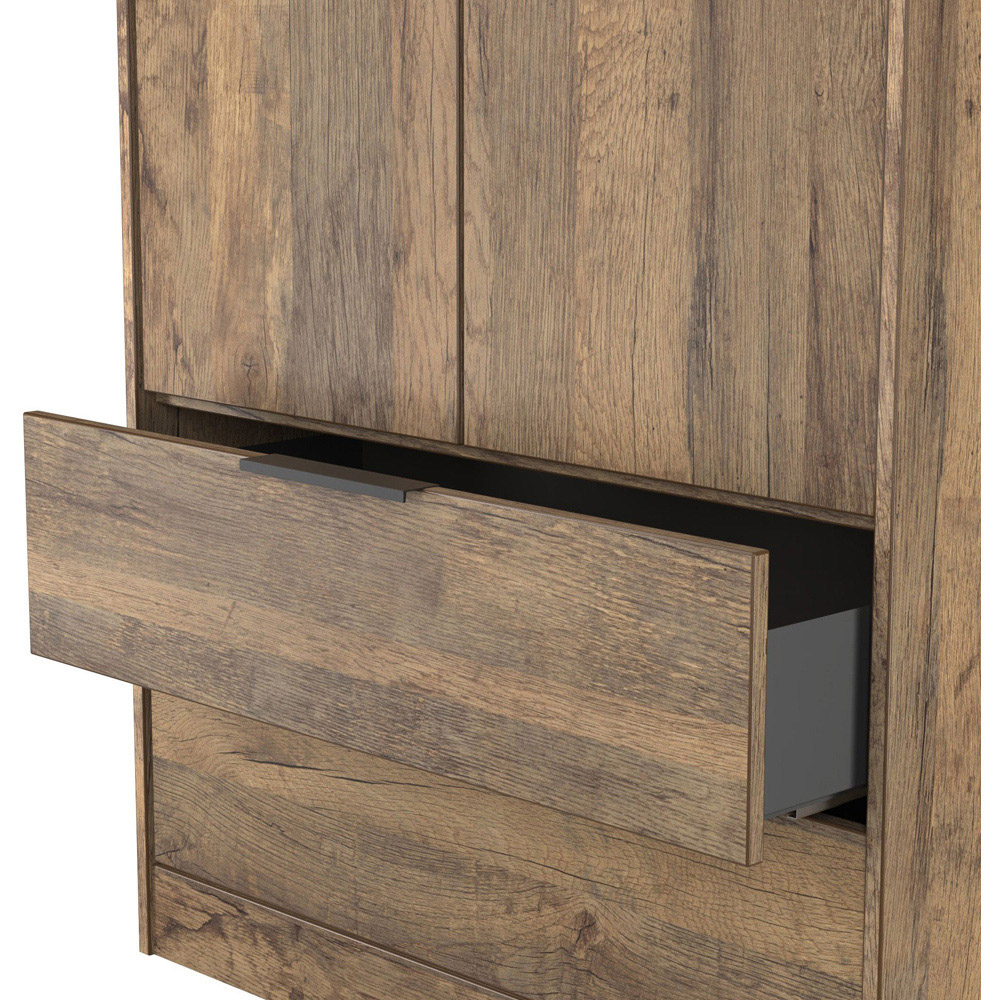Crowndale Hong Kong 2 Door 2 Drawer Vintage Oak Tall Wardrobe Ready Assembled Image 7