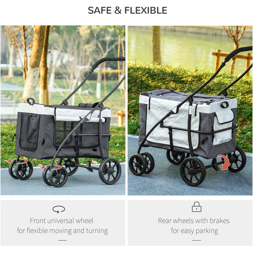 PawHut Grey Foldable Pet Stroller with Detachable Carrier Image 5