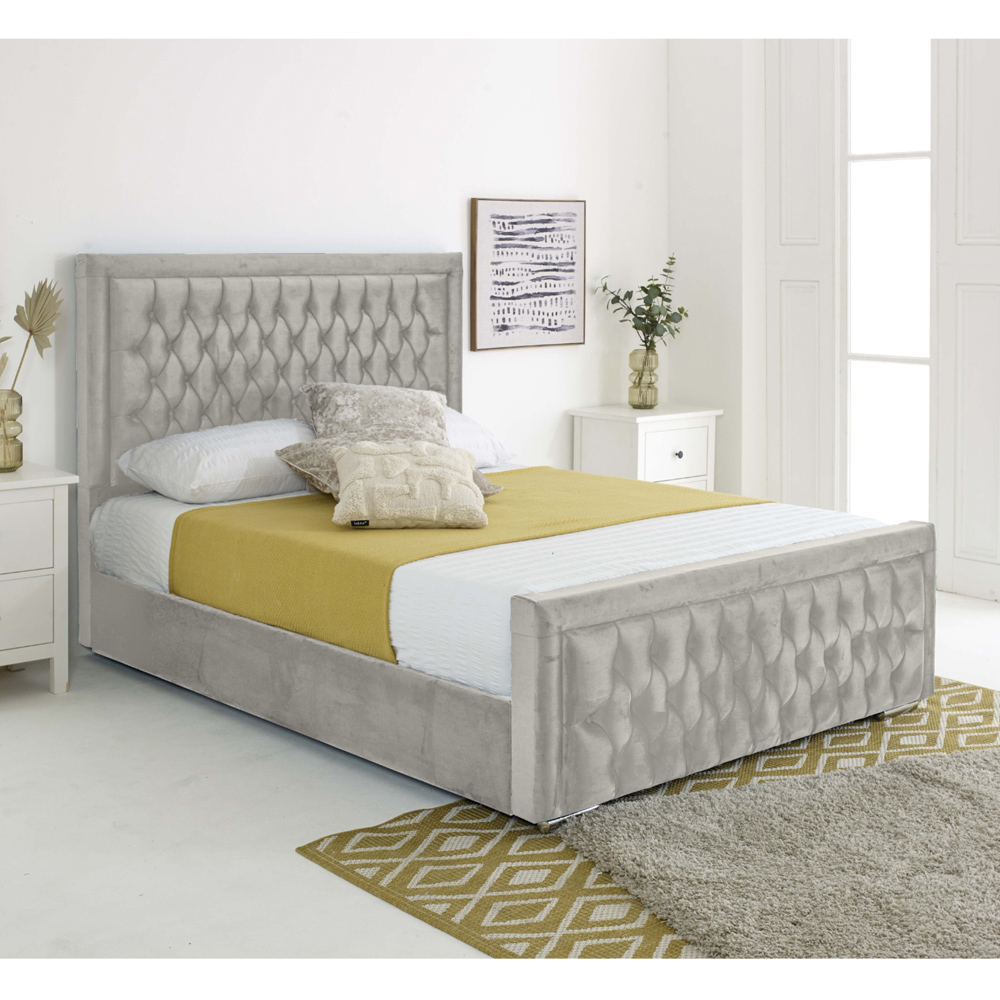 Eleganza Paloma Small Double Silver Plush Velvet Bed Frame with Headboard and Footboard Image 5