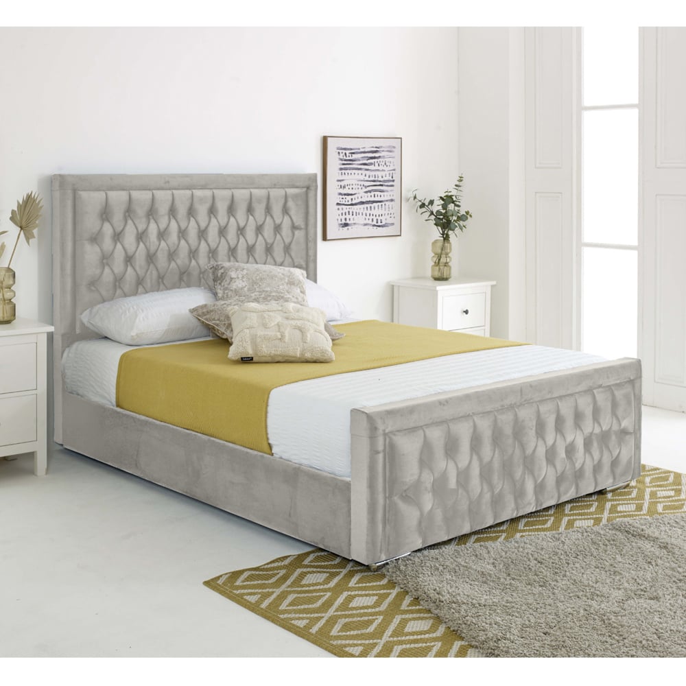 Eleganza Paloma Super King Size Silver Plush Velvet Bed Frame with Headboard and Footboard Image 5