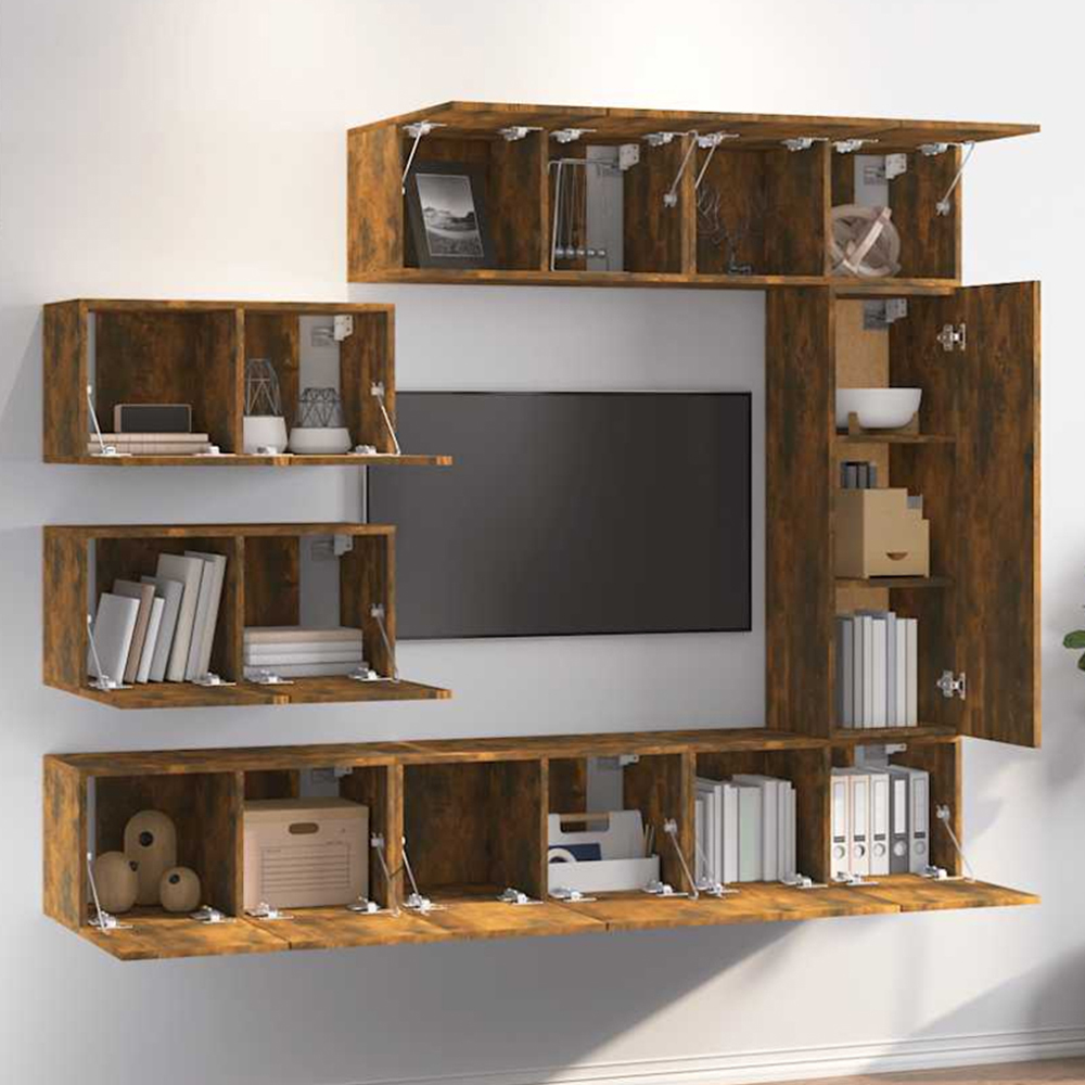 vidaXL 15 Door Smoked Oak Wall Mounted TV Cabinet Image 1