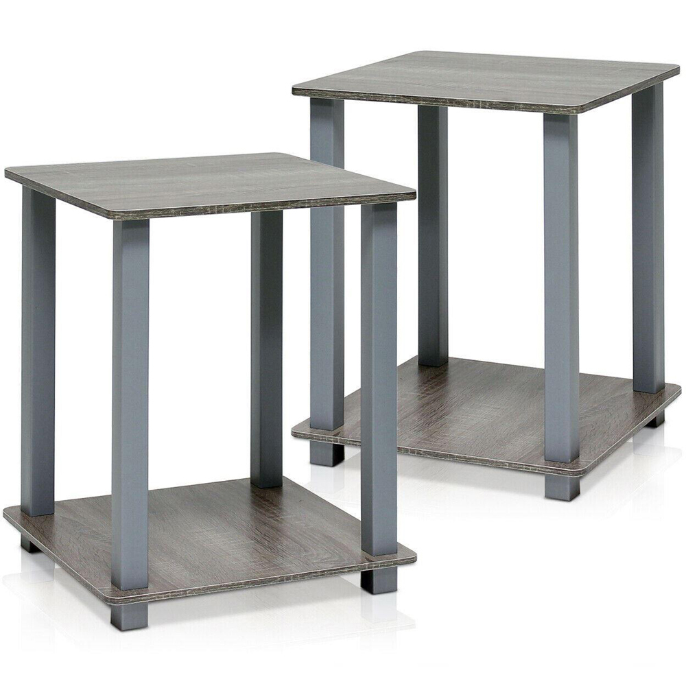 Walplus Simplistic French Oak Grey End Table Set of 2 Image 2