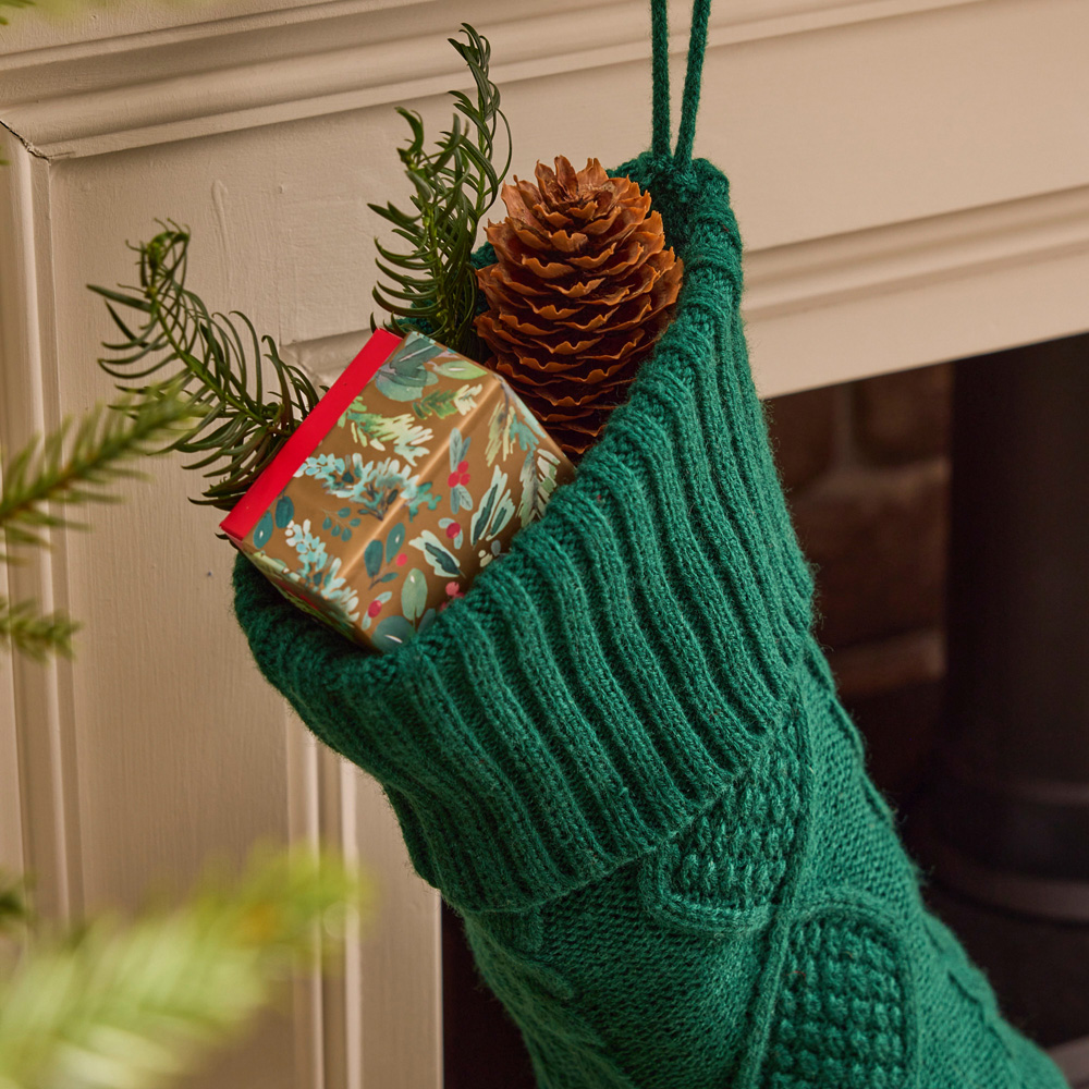 Dibor Green Chunky Knit Christmas Stocking Image 4