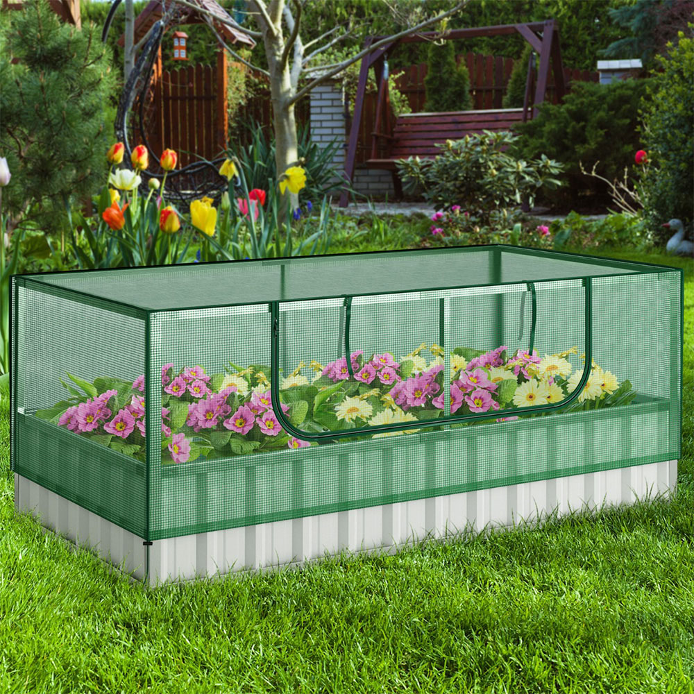 Costway Galvanised Raised Garden Bed with Cover Image 2