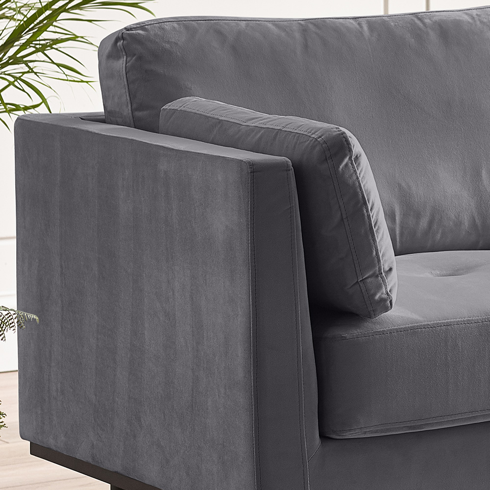 Furniturebox Eva 3 Seater Grey Velvet Sofa Image 2