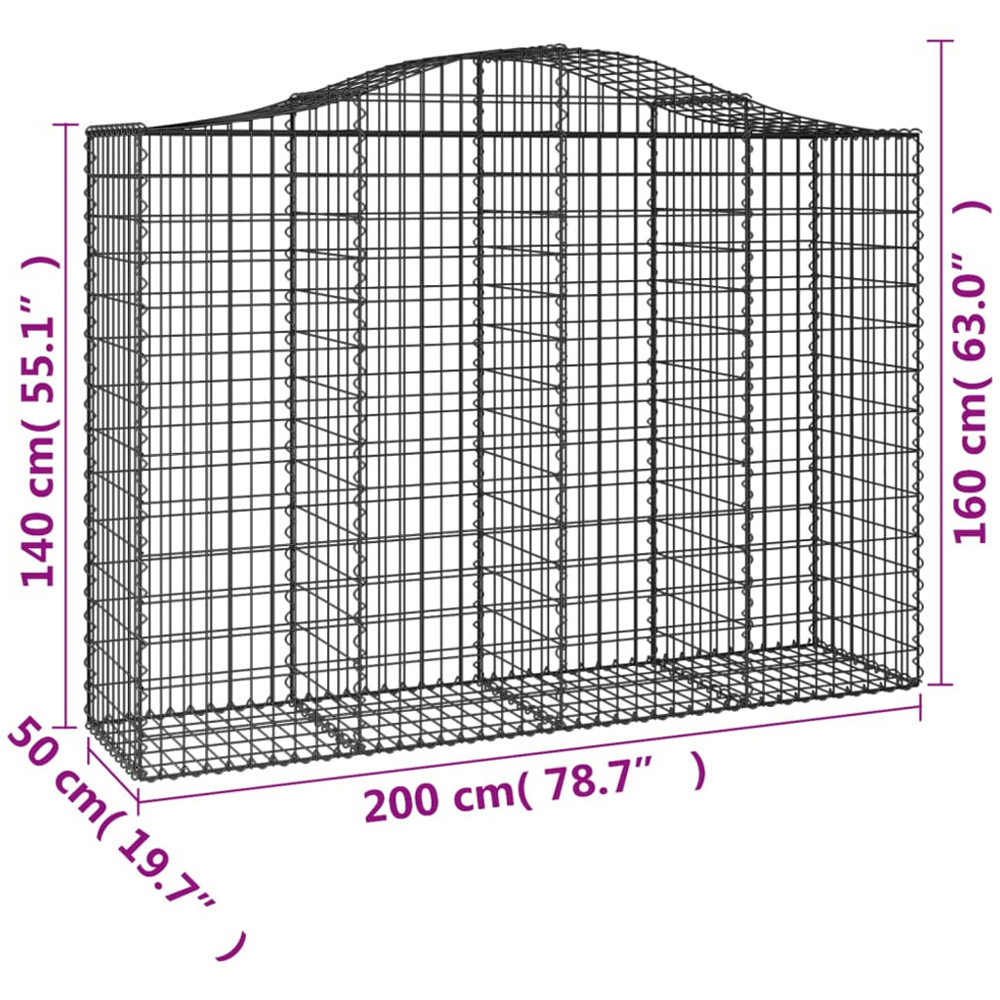 vidaXL Silver Galvanised Iron Arched Gabion Basket 200 x 50 x 140/160cm 8 Pack Image 5