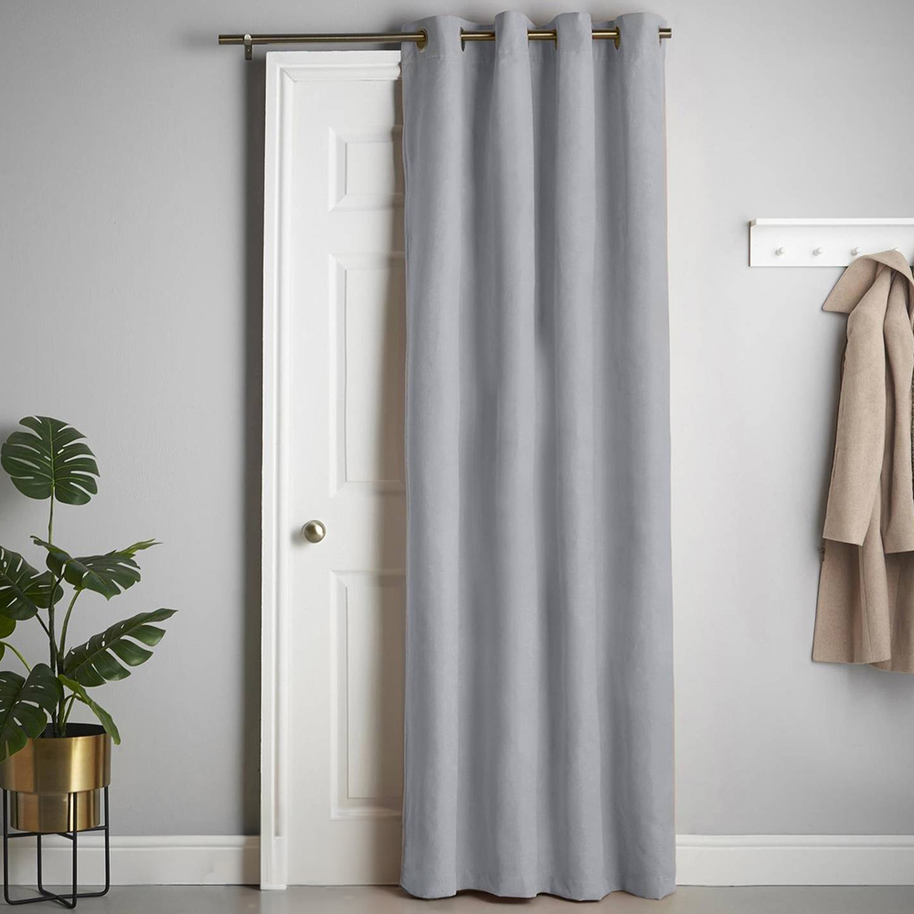 Alan Symonds Silver Velvet Chenille Blackout Ring Top Eyelet Curtains 137 x 213cm Image 1