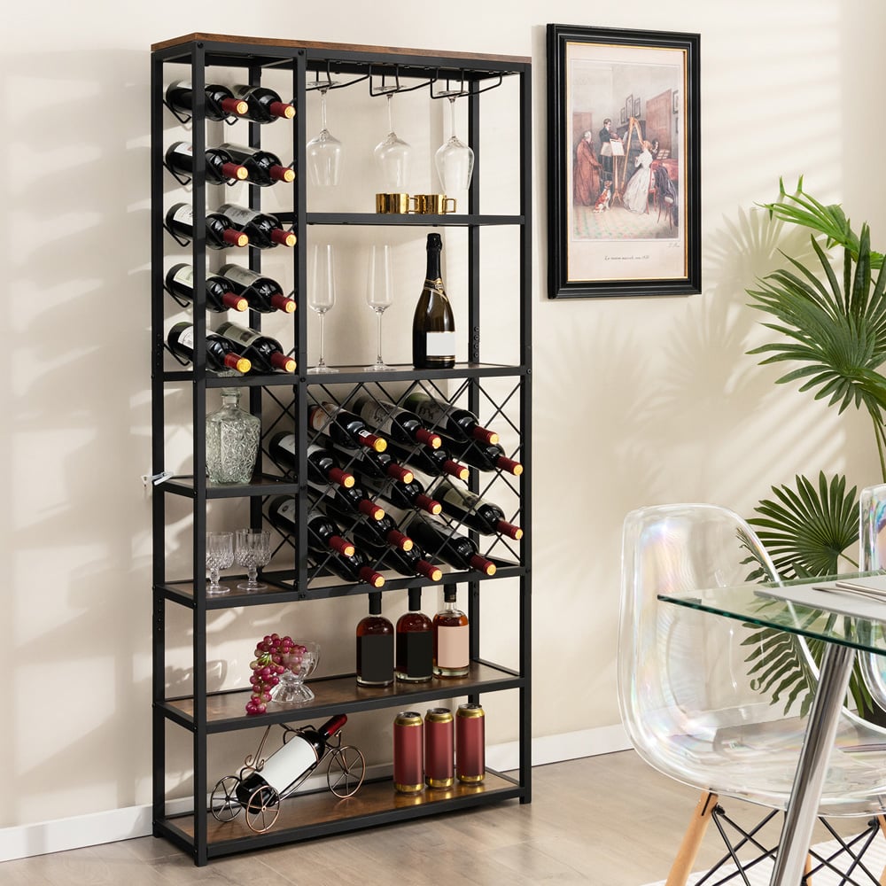 Costway 6 Shelf 27 Bottle Wine Rack with Glass Holders Image 2