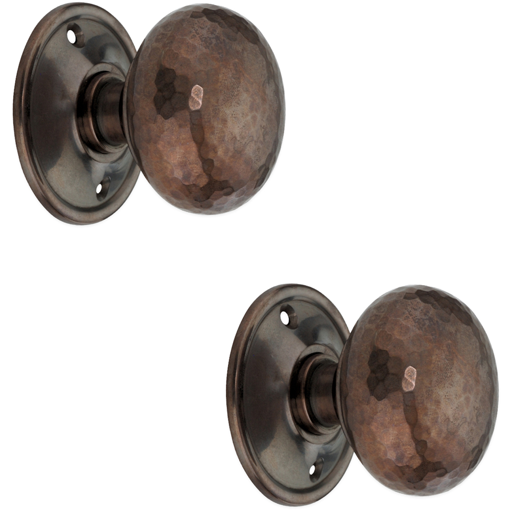 Spira Brass Antique Hammered Cottage Large Rim and Mortice Door Knob 2 Pack Image 1
