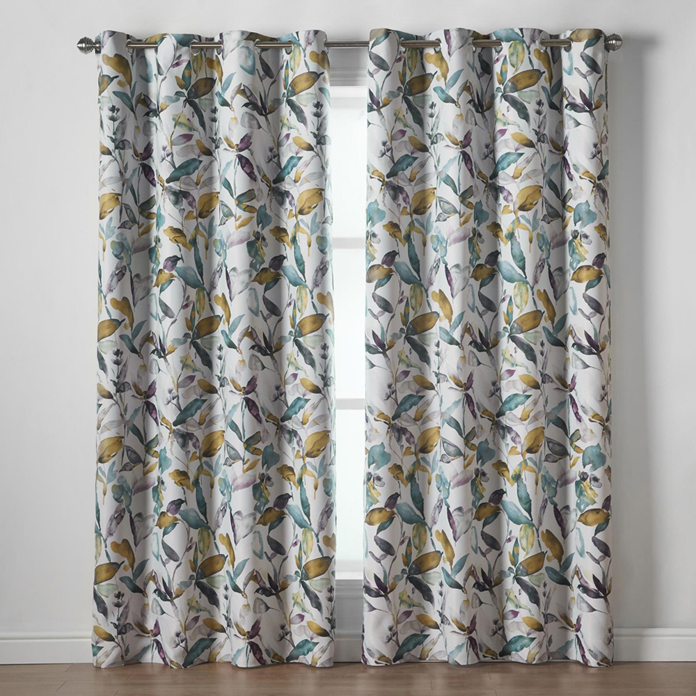 Alan Symonds Green Watercolour Blackout Ring Top Eyelet Curtains 168 x 229cm Image 1