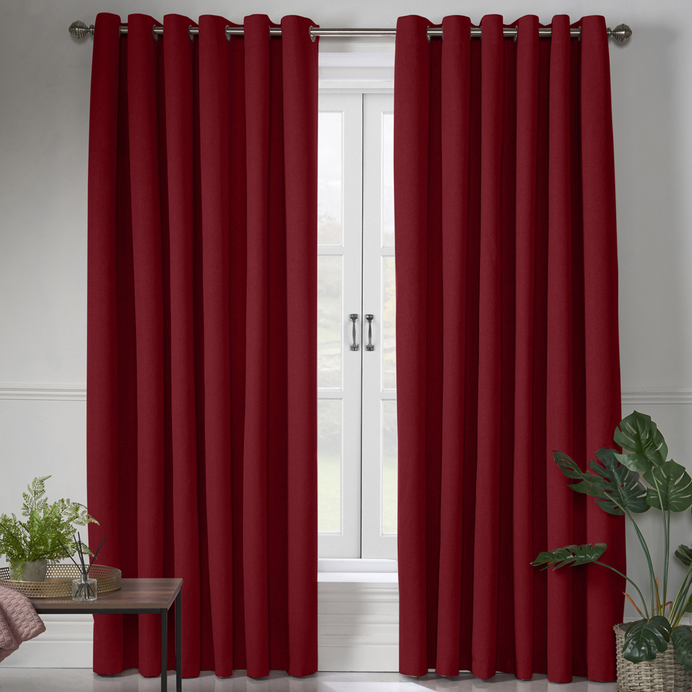 Alan Symonds Red Linen Look Blackout Ring Top Eyelet Curtains 110 x 183cm Image 4