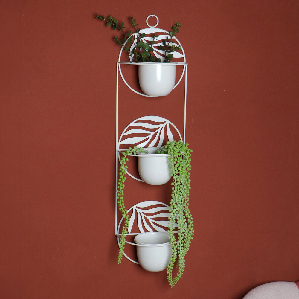 3 Pot Metal Wall Planter Cream Image 5