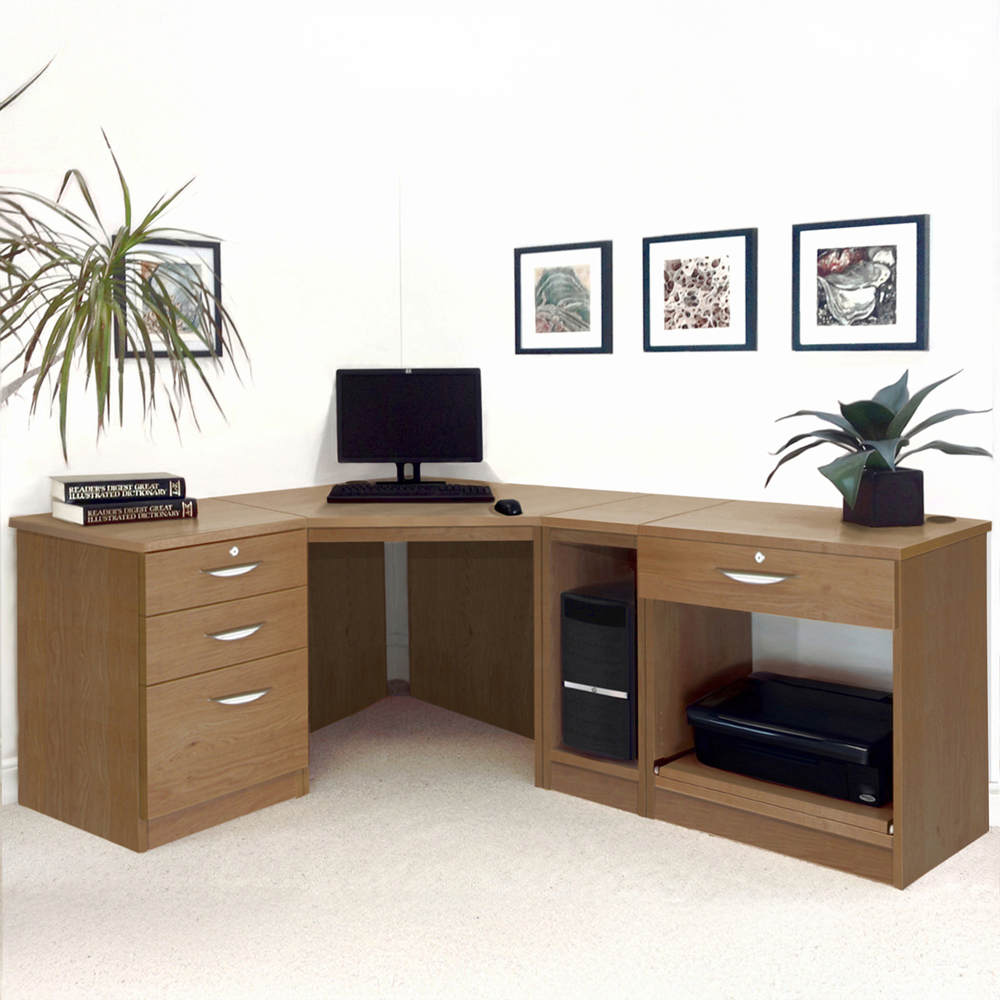 R White Cabinets 4 Drawer Corner Set-18 Computer Desk with Printer Shelf Dark Brown Image 1