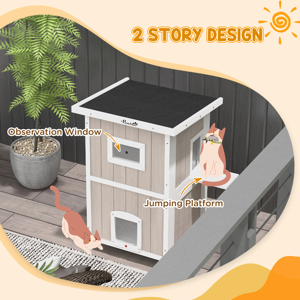 PawHut Grey Outdoor Wooden Cat House Image 4