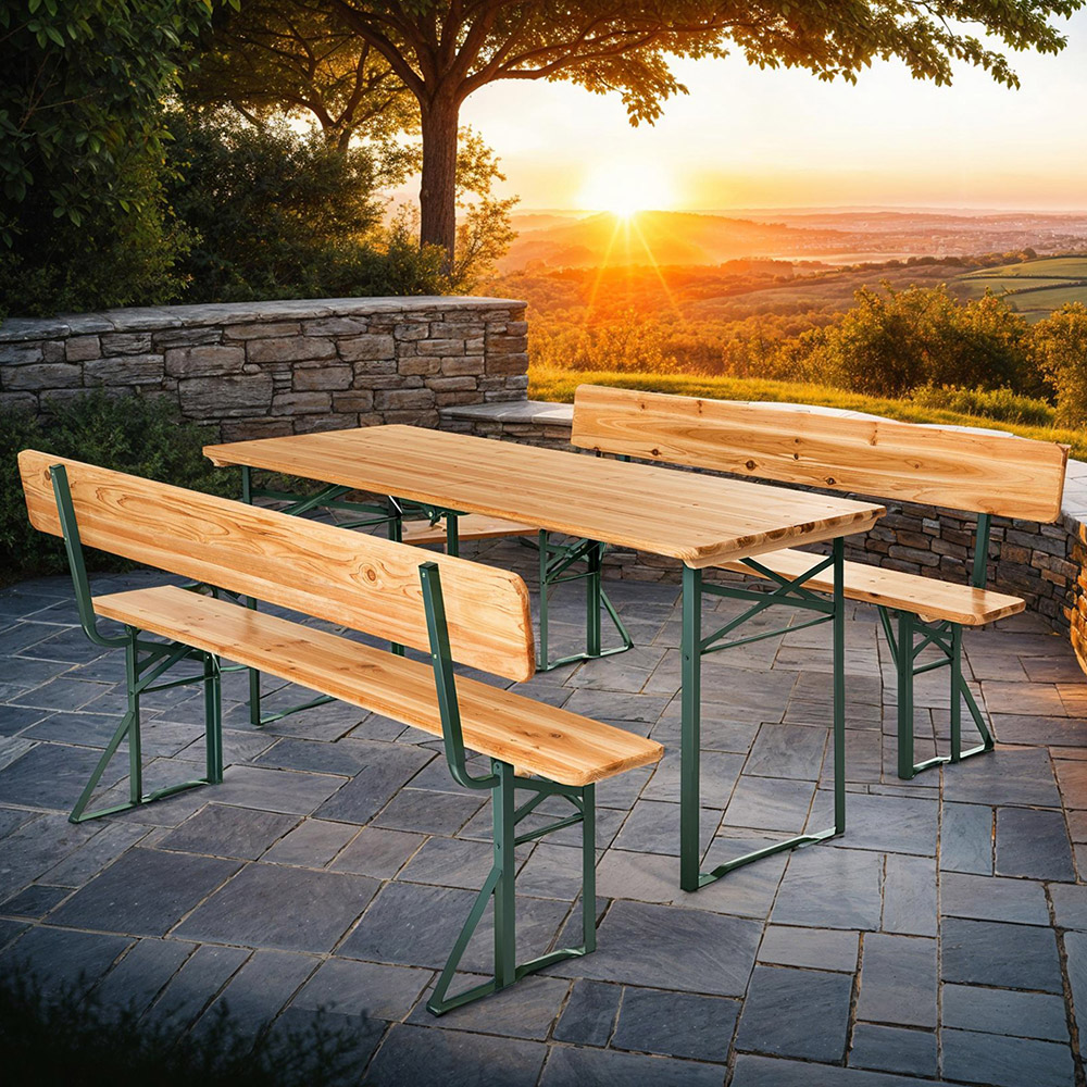 tectake Franz II 8 Seater Foldable Picnic Table and Bench Set Brown Image 1